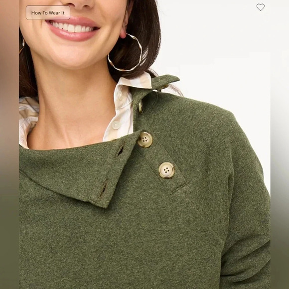NWOT J.Crew Factory Wide button-collar pullover sweatshirt Size Large Hthr Green - Picture 1 of 10